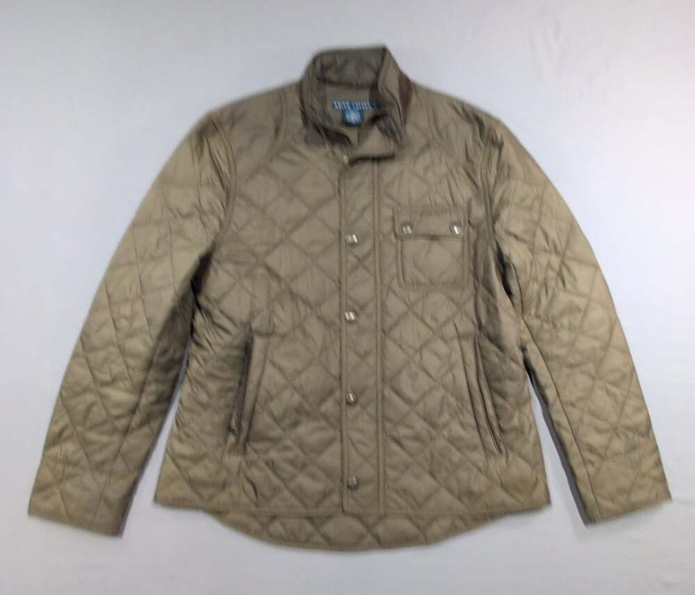 Ralph Lauren Quilted Jacket Size L Tan Brown Suede Trim Utility Classy Puffer